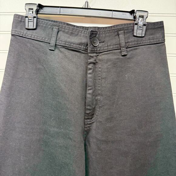 ZARA Wide Leg High Waisted Cropped Black Jean Frayed Hem Flat Front Sz 10 - Picture 3 of 11